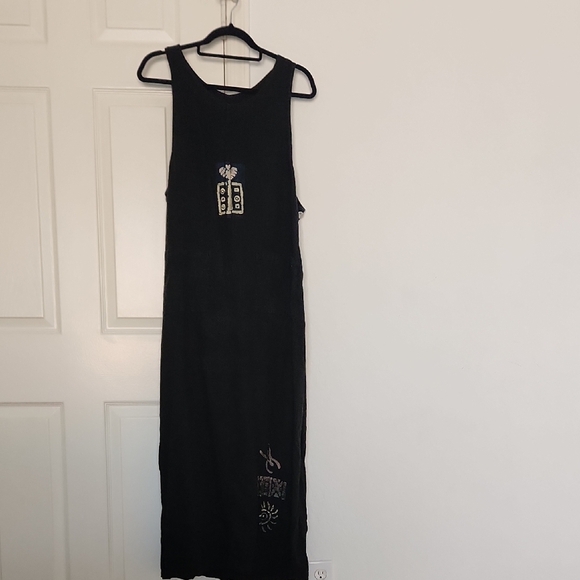 Blue Cactus Black 100% Linen Sleeveless Maxi Dress Sz M - Picture 1 of 8